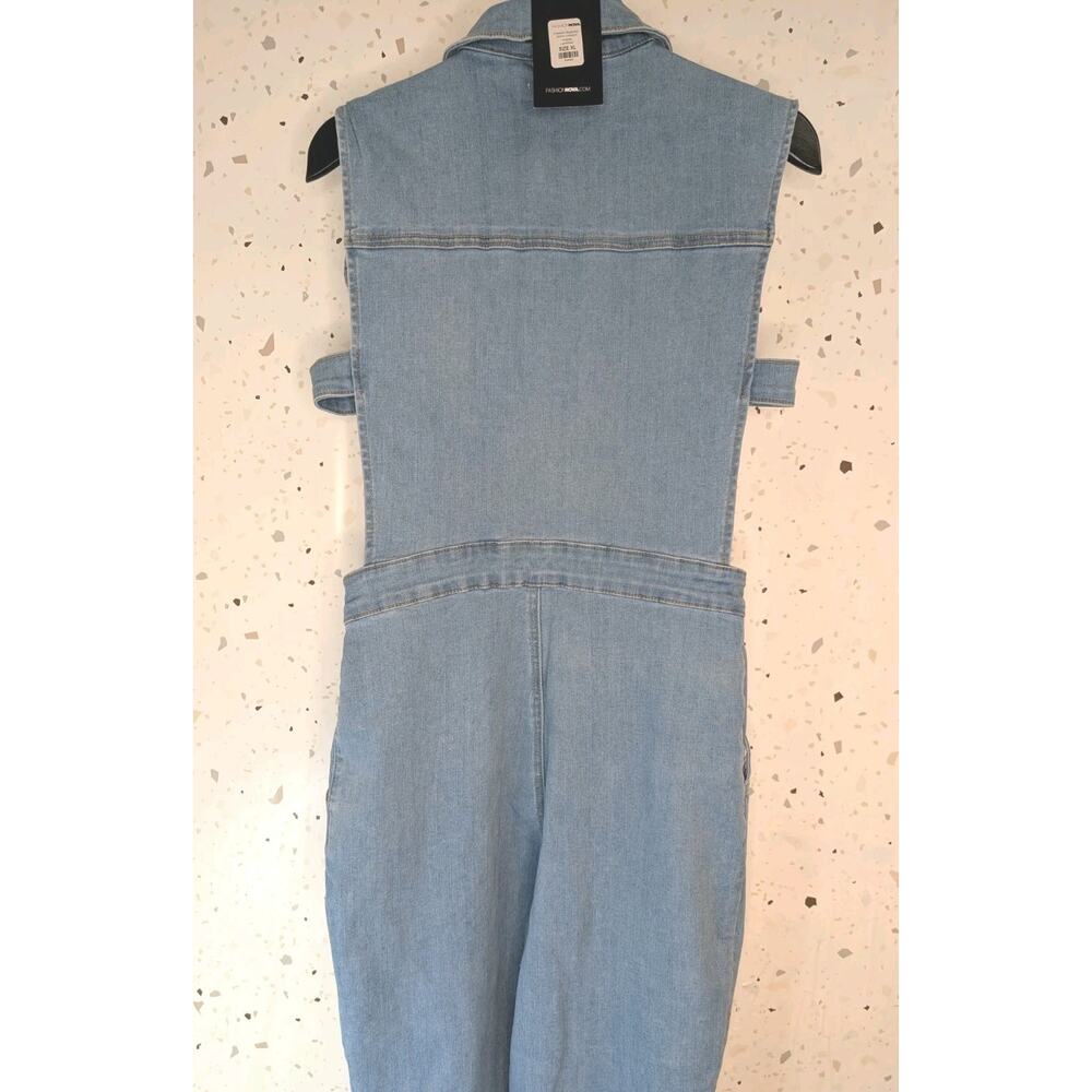 Fashion Nova Denim Jumpsuit Western Superstar Side Straps Clubbing Festival XL - Picture 5 of 11